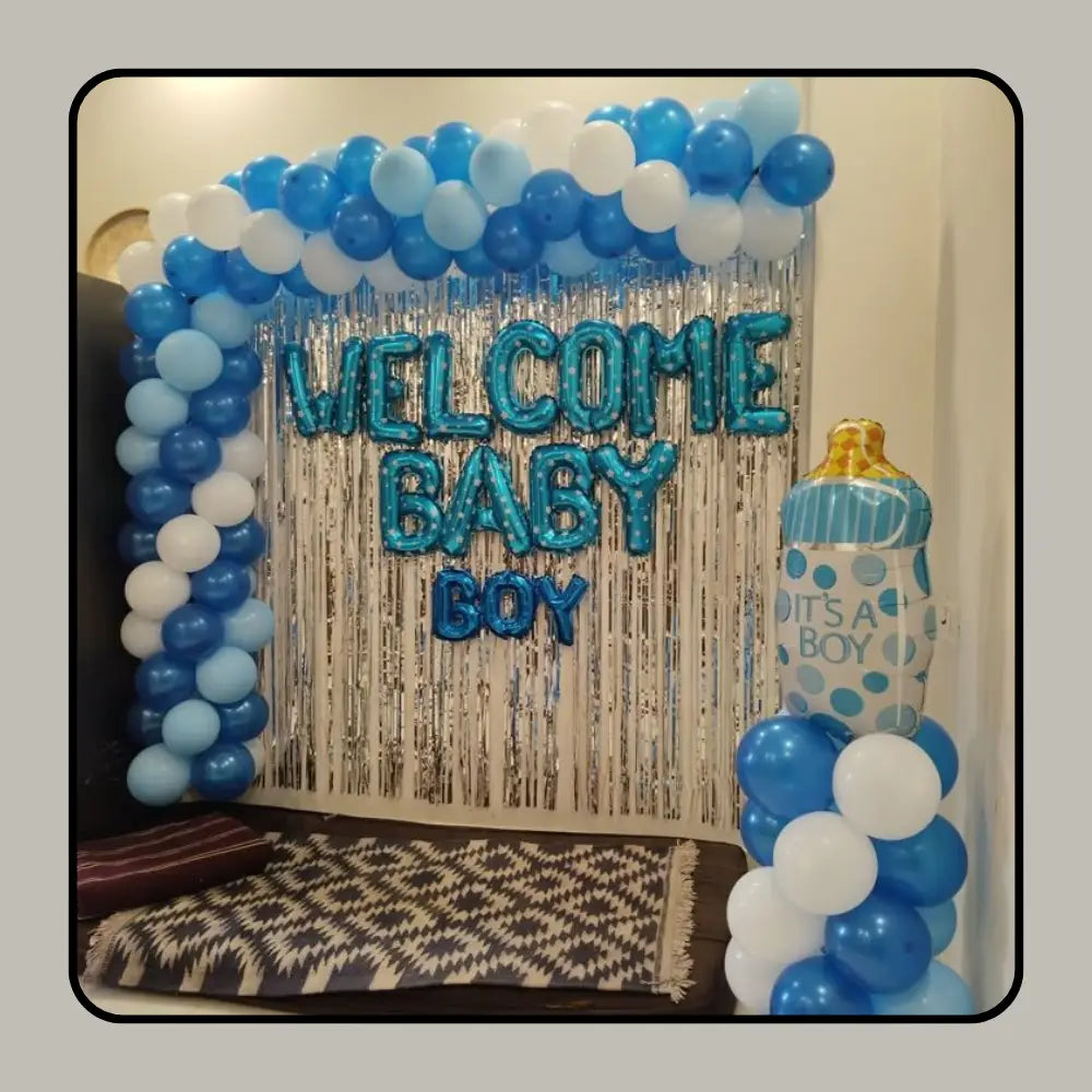 Azure Sky & Silver Rain: Deluxe "Welcome Baby Boy" Decor Set