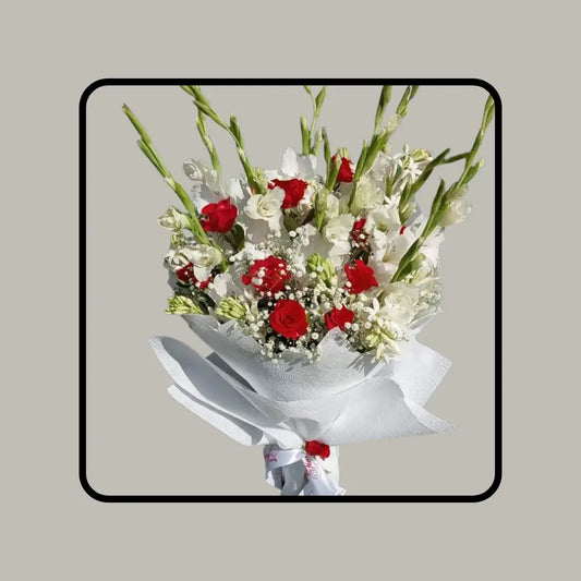 Elegant Crimson & Snow Gladiolus Bouquet
