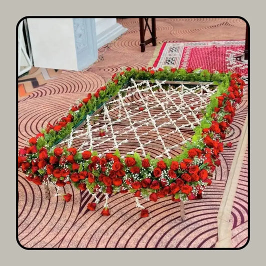 Traditional Red Rose & Mogra Jaali Phoolon ki Chadar for Royal Bridal Entry