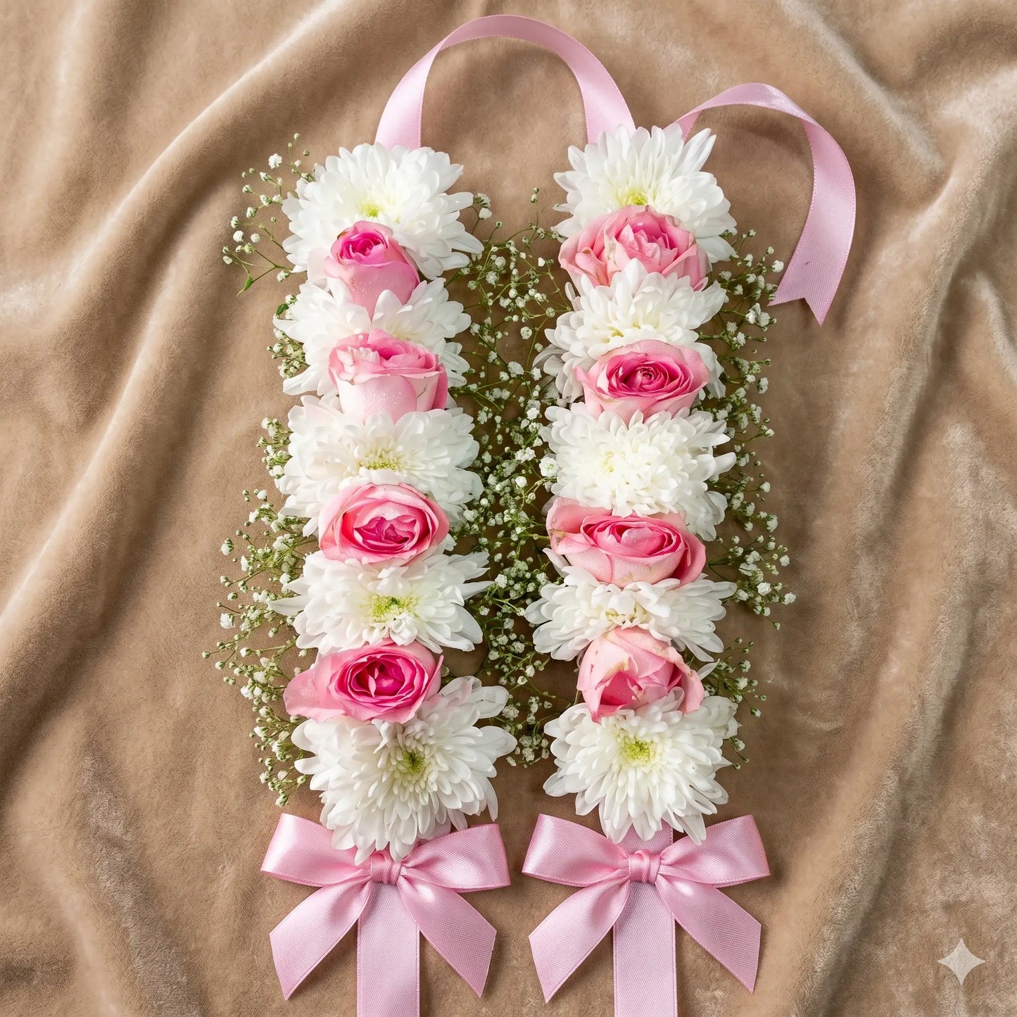 Soft Pink Rose & White Chrysanthemum Ribbon Corsage Set