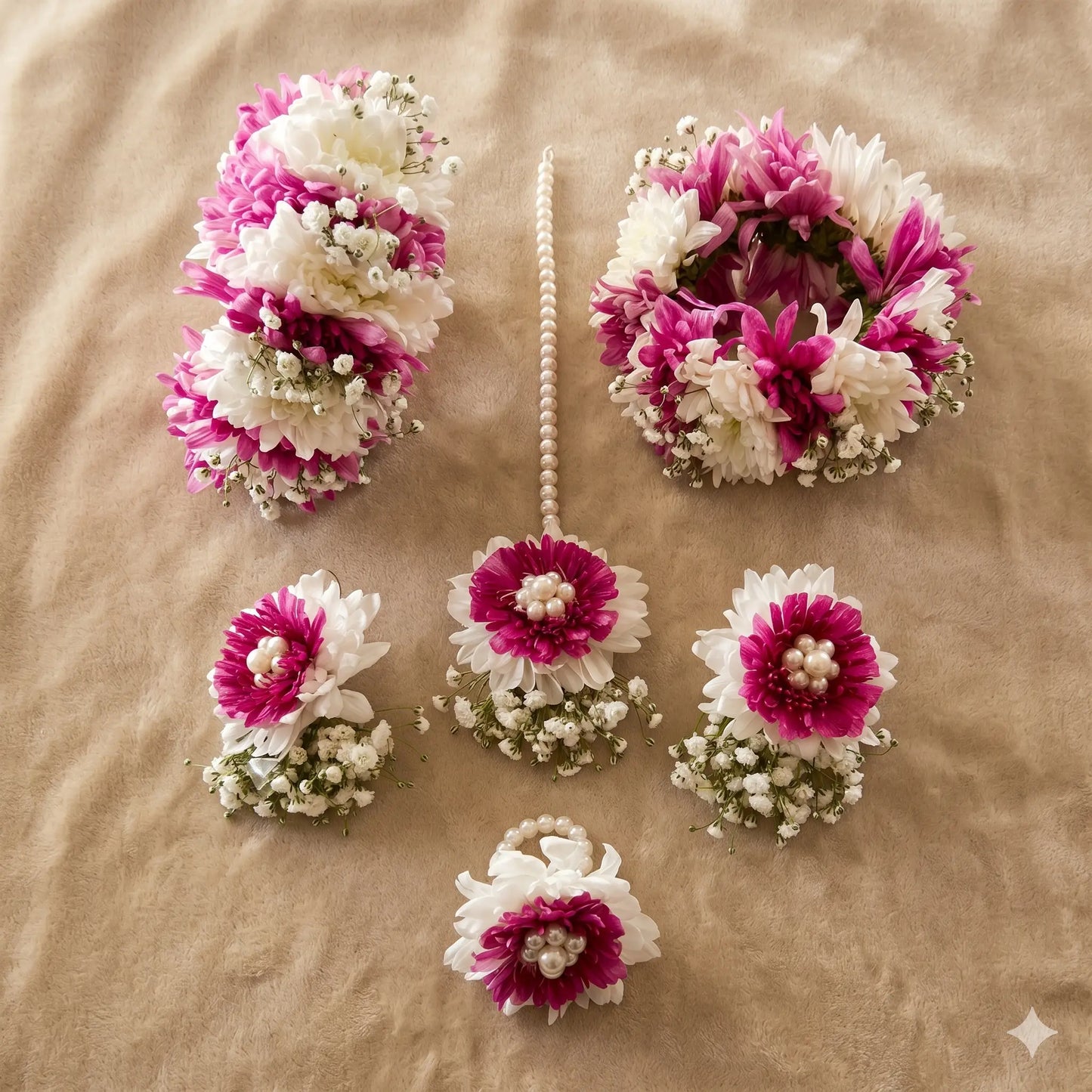 Vibrant Magenta & White Chrysanthemum Floral Jewelry Set