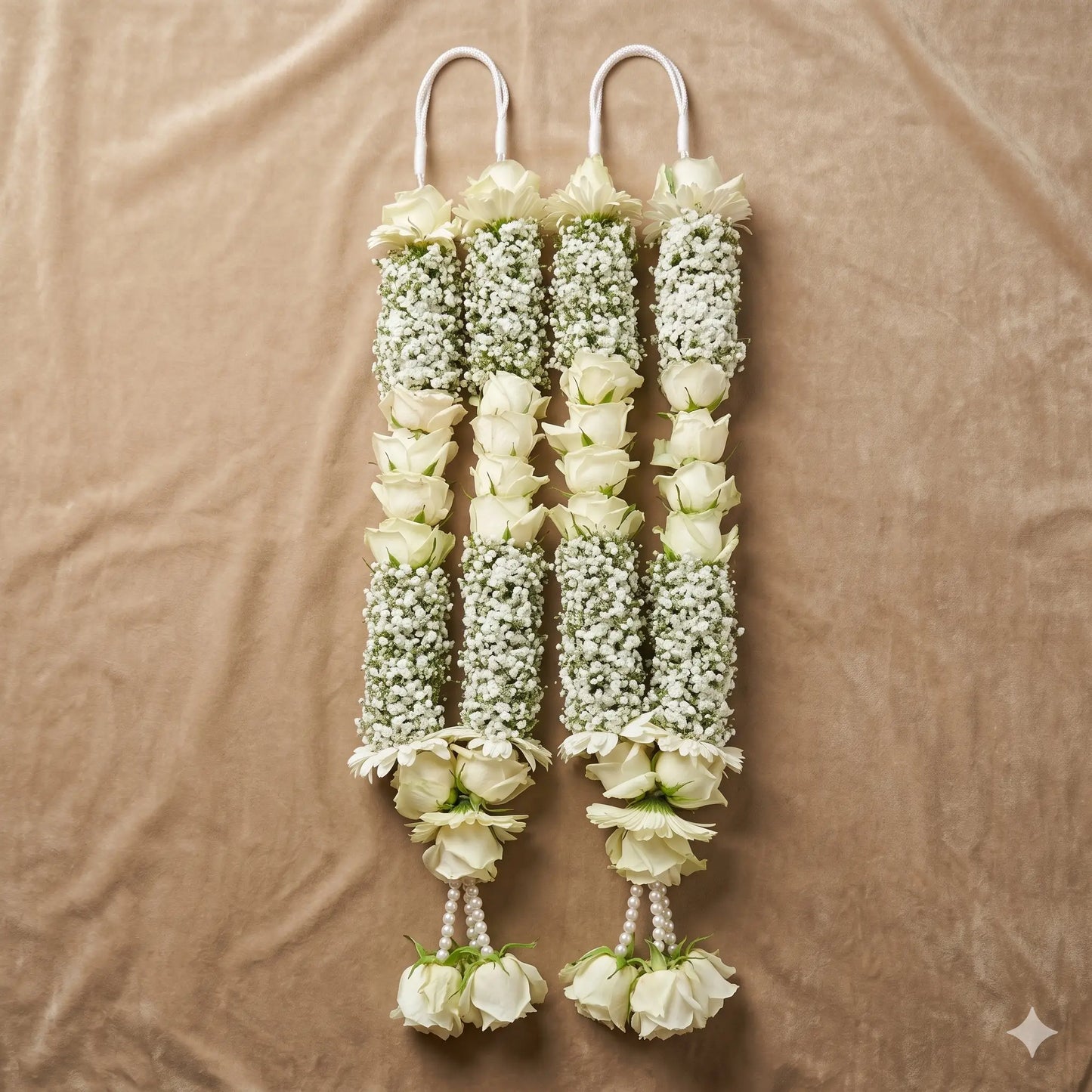 Elegant Pearl-Accented Fresh White Bridal Garland