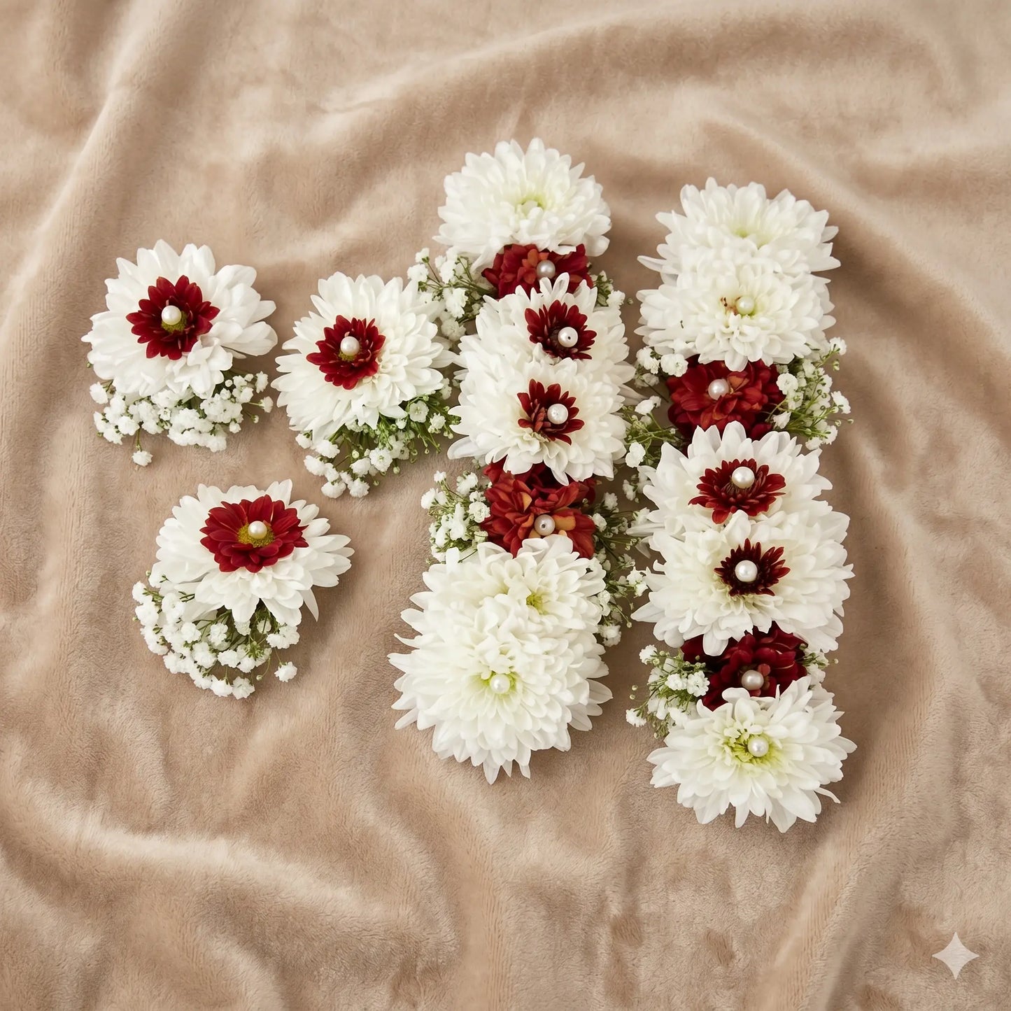 Maroon & White Chrysanthemum Bridal Floral Set