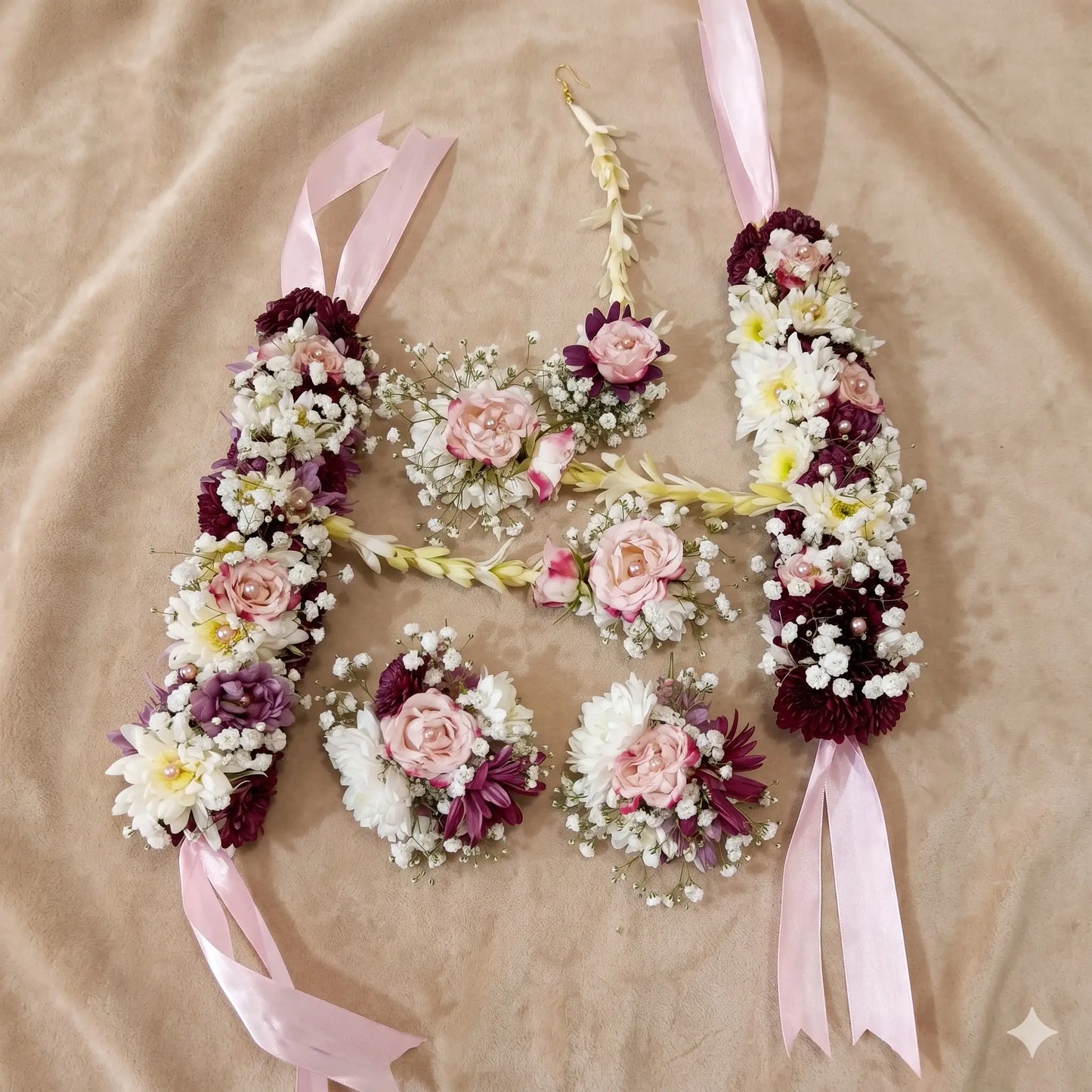 Vibrant Pink & White Chrysanthemum Floral Jewelry Set