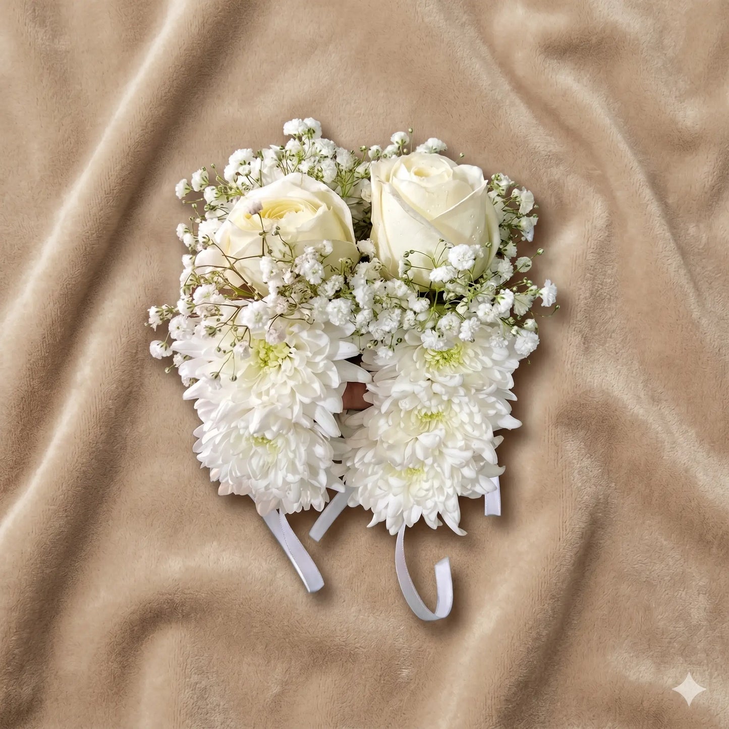 Pristine White Rose & Chrysanthemum Floral Corsage Set
