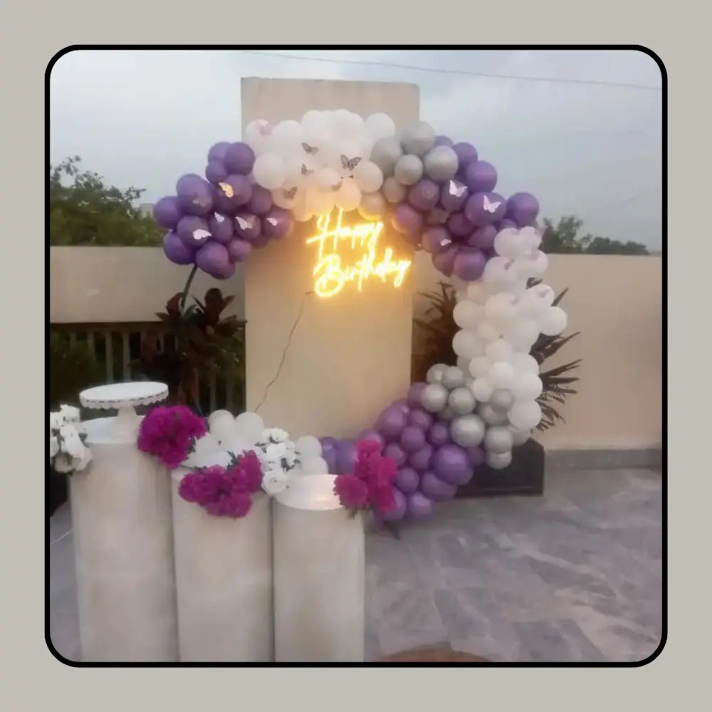 Enchanting Purple & Silver Butterfly Circle Arch for Elegant Birthday Celebrations