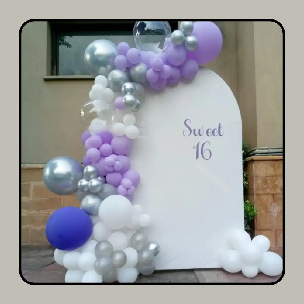 Enchanted Purple Butterfly Backdrop – Circular Balloon Arch with Neon Birthday Sign