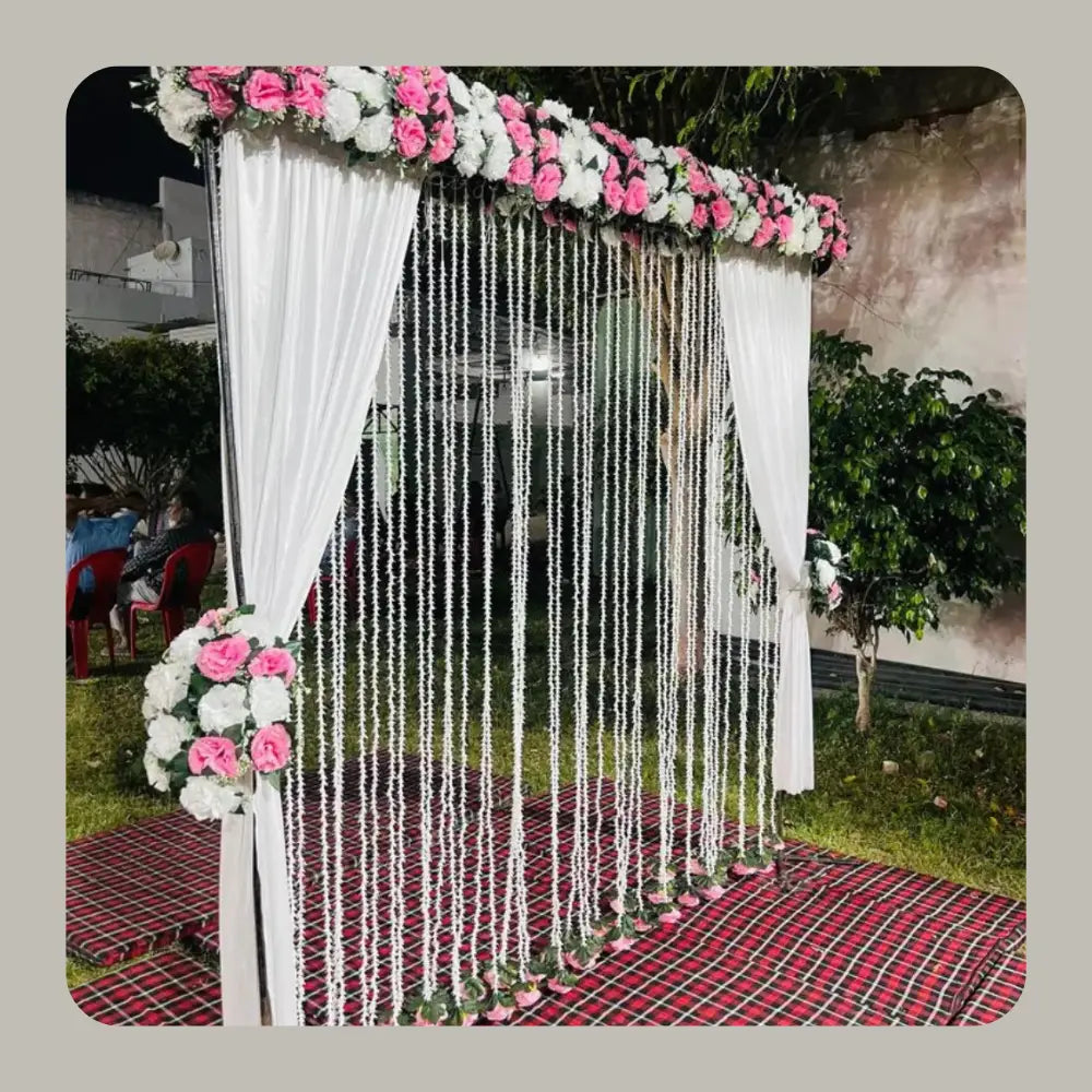 Elegant White and Pink Floral Nikah Backdrop Decor