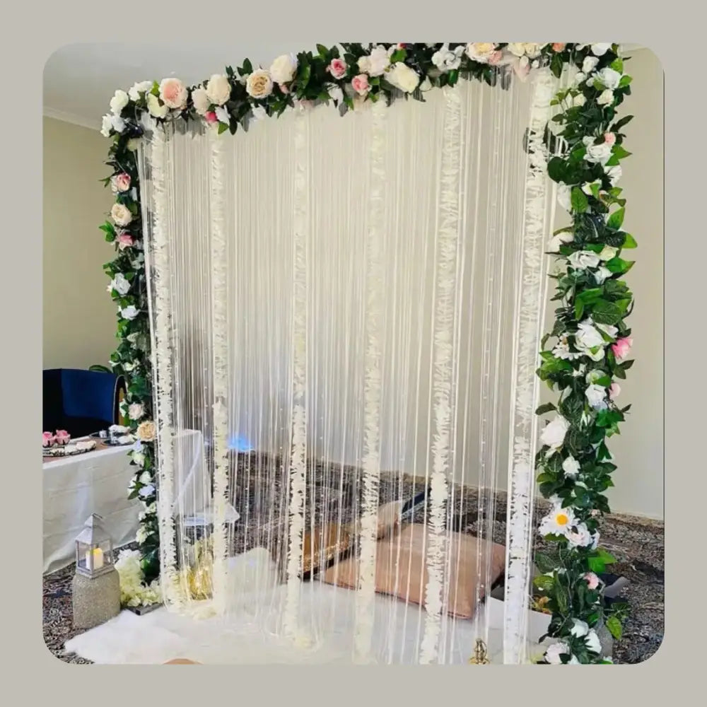 Botanical Framed Nikah Backdrop with Shimmering Strands