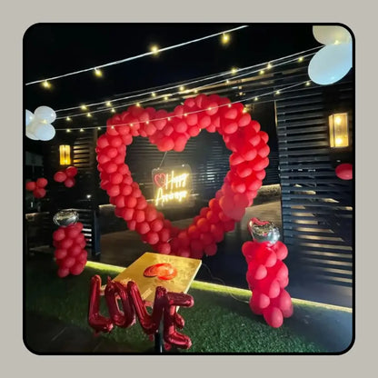 Romantic Heart-Shaped Balloon Arch & Neon "Happy Anniversary" Decor Set