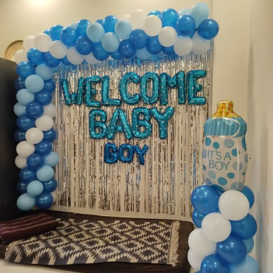 Azure Sky & Silver Rain: Deluxe "Welcome Baby Boy" Decor Set