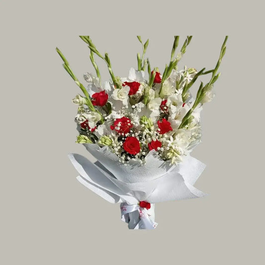 Elegant Crimson & Snow Gladiolus Bouquet