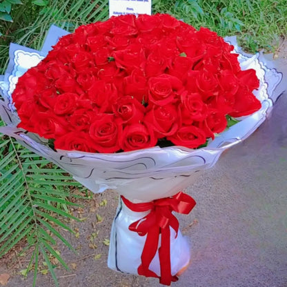 Signature 100 Red Rose Luxury Bouquet with Elegant Korean-Style Wrapping