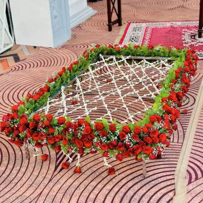 Traditional Red Rose & Mogra Jaali Phoolon ki Chadar for Royal Bridal Entry