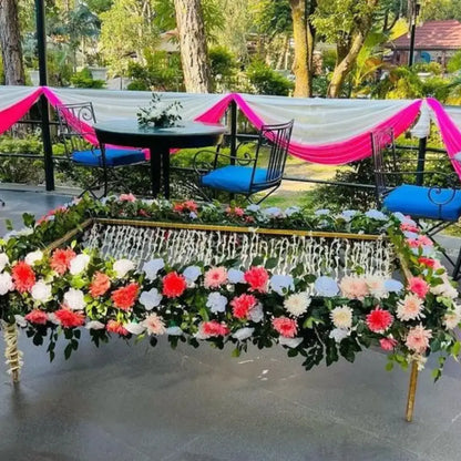 Dangling Flower Curtain Phoolon ki Chadar with Peach and White Gerberas