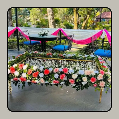 Dangling Flower Curtain Phoolon ki Chadar with Peach and White Gerberas
