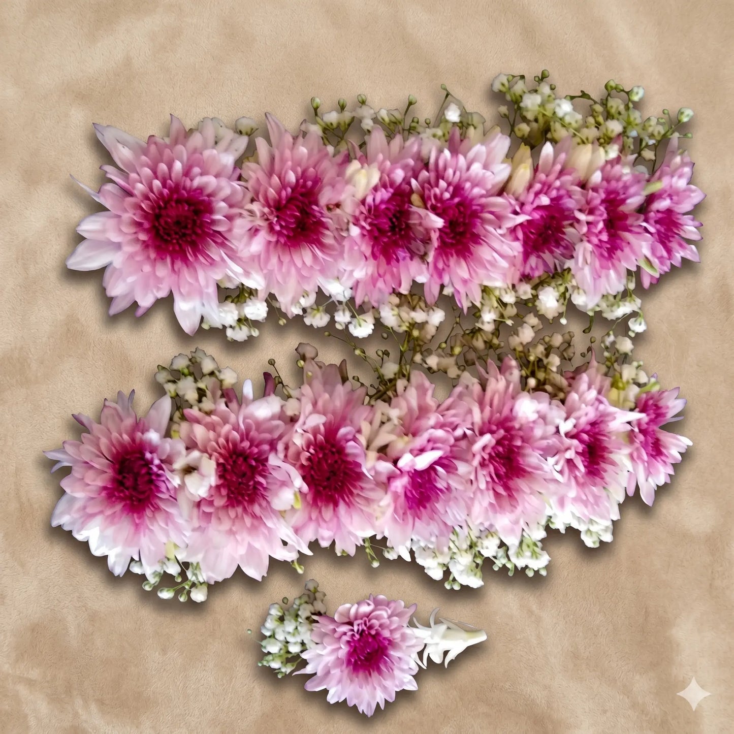 Pink Ombre Chrysanthemum & Baby's Breath Floral Gajra Set