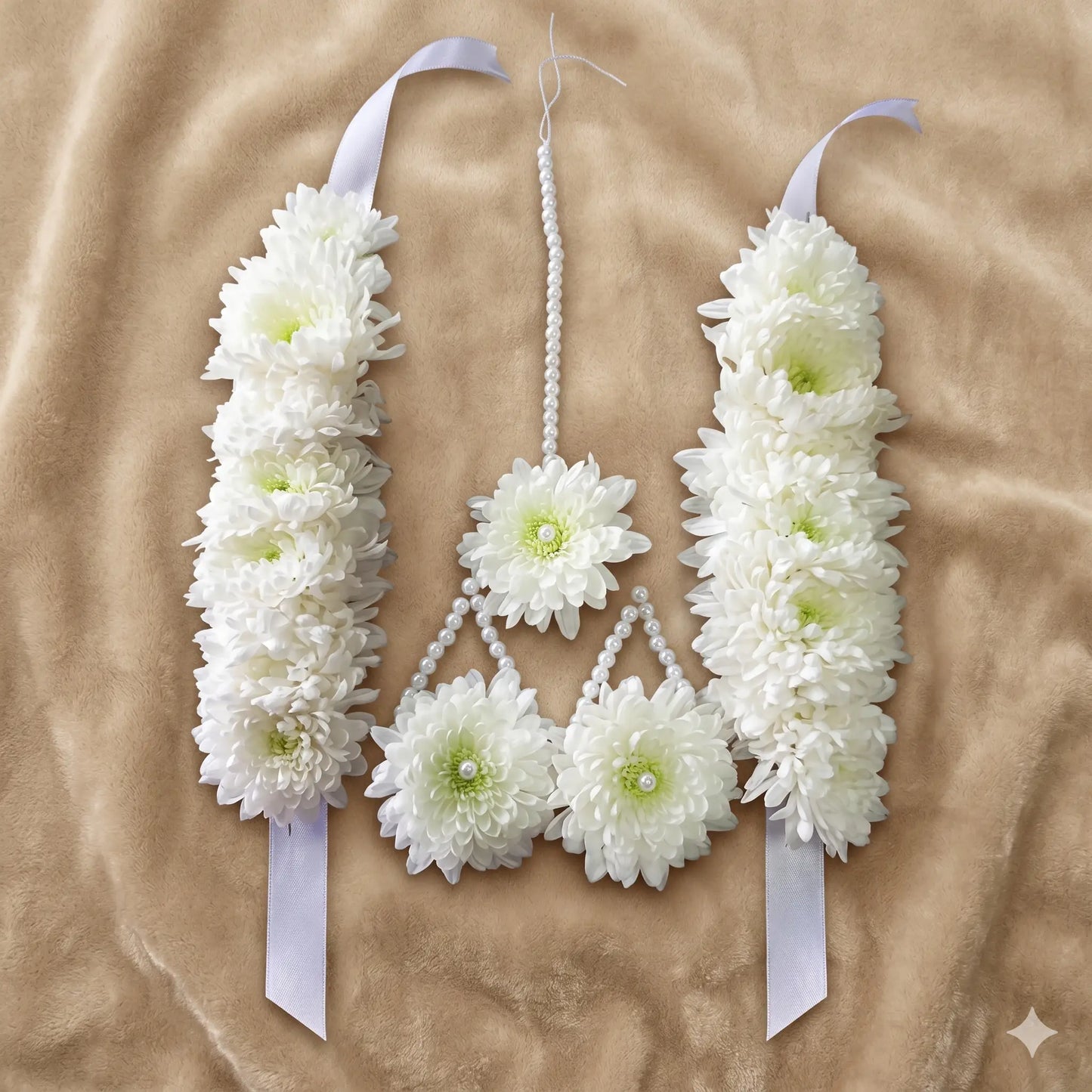 Pristine White Chrysanthemum & Pearl Floral Jewelry Set