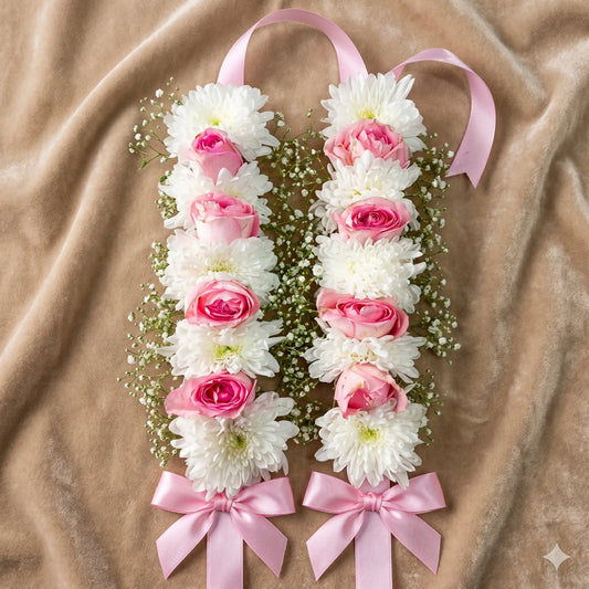 Soft Pink Rose & White Chrysanthemum Ribbon Corsage Set