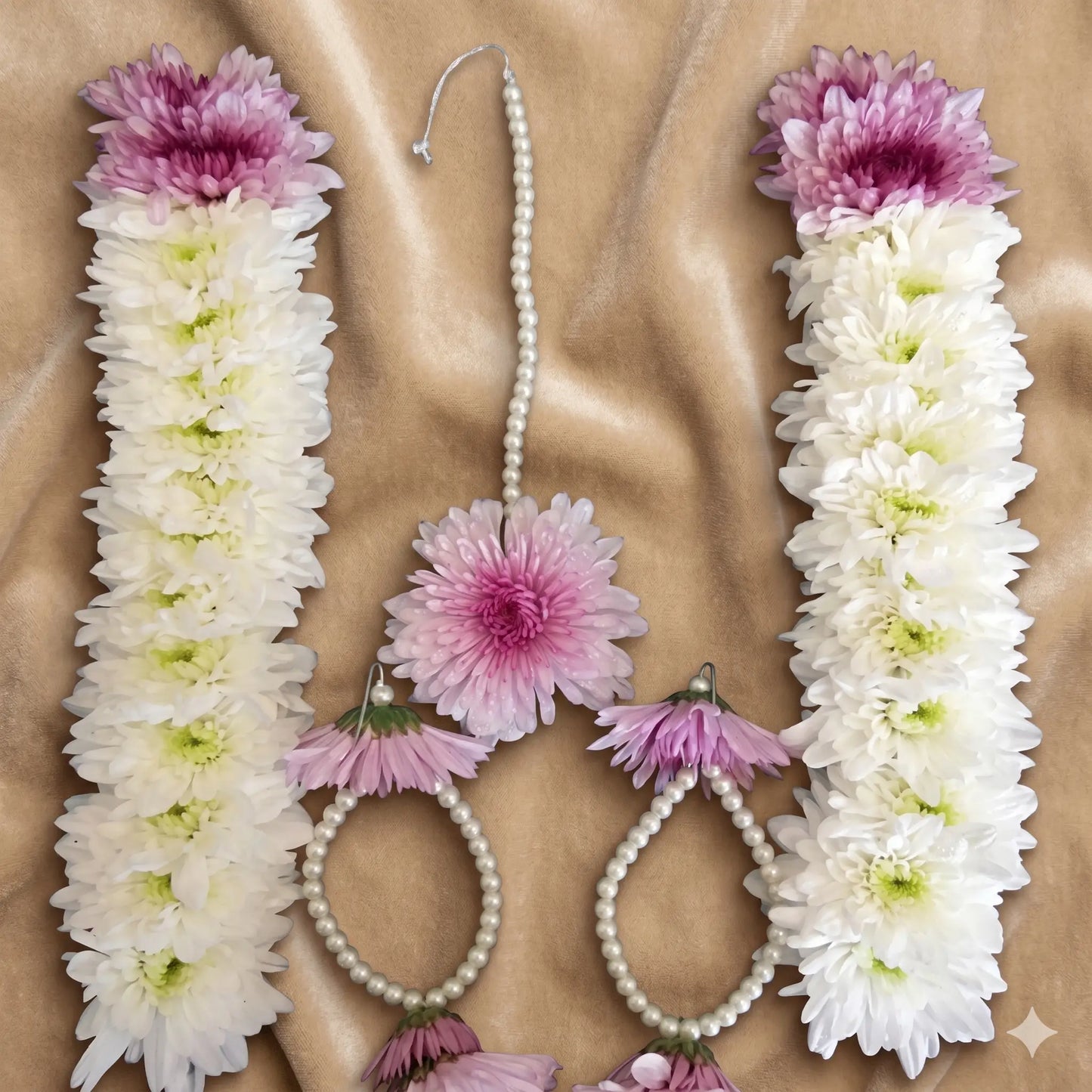 Fresh Floral Bridal Set with Elegant Pearl Accents