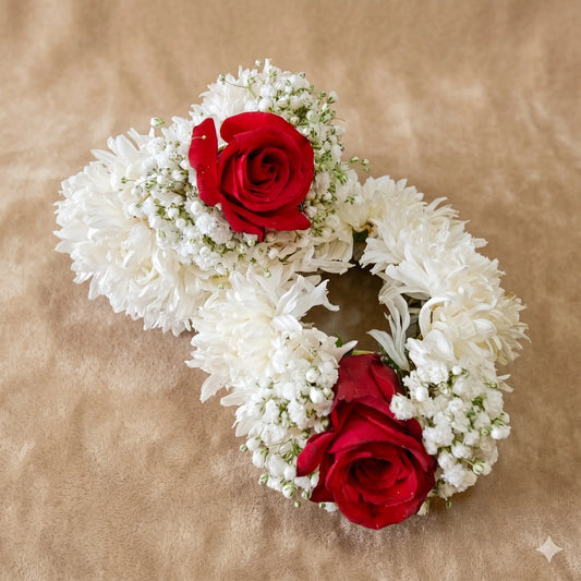 Classic Red Rose & White Chrysanthemum Floral Bangles