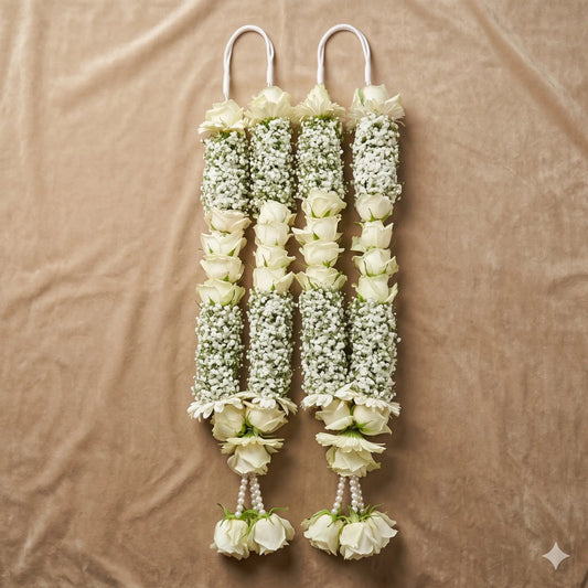 Elegant Pearl-Accented Fresh White Bridal Garland