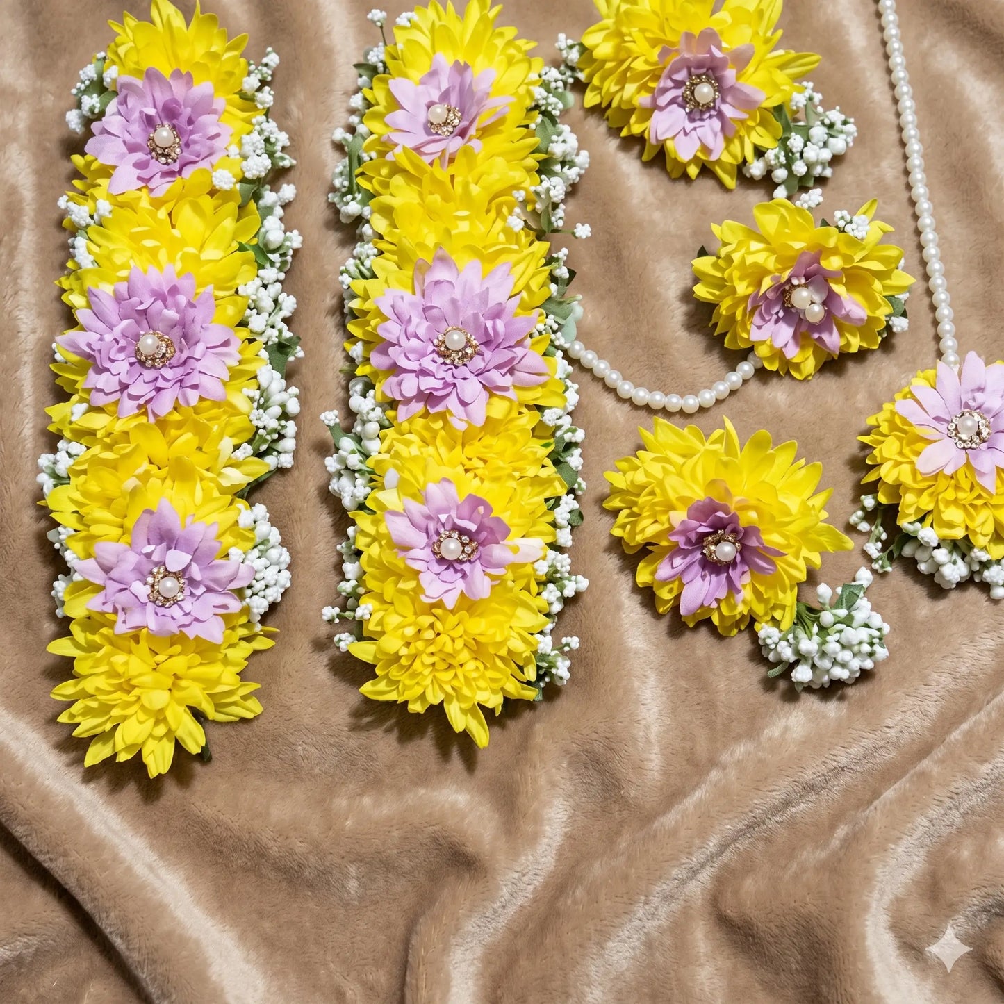 Vibrant Yellow & Lilac Floral Bridal Jewelry Set