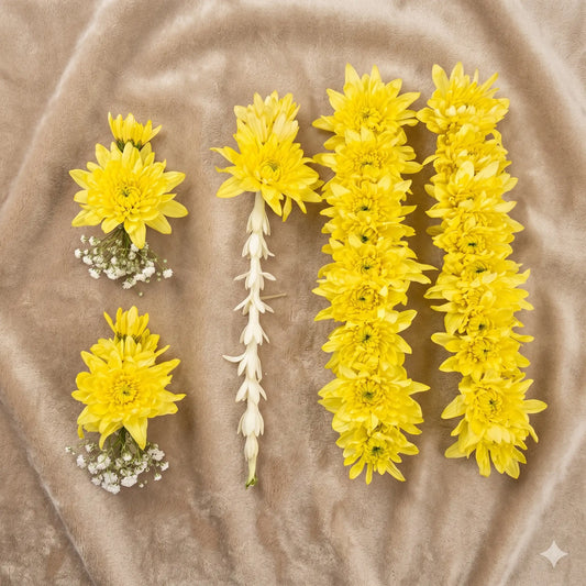 Vibrant Yellow Chrysanthemum Floral Bridal Set
