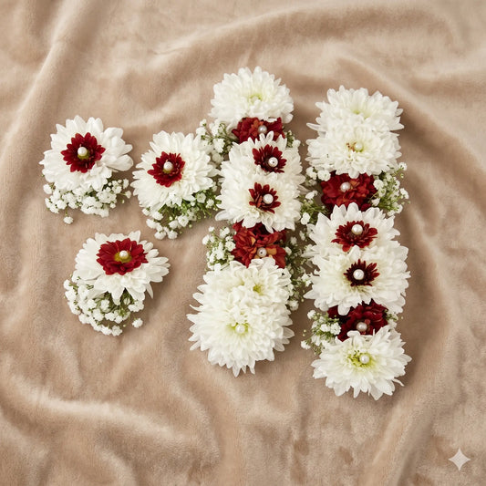 Maroon & White Chrysanthemum Bridal Floral Set