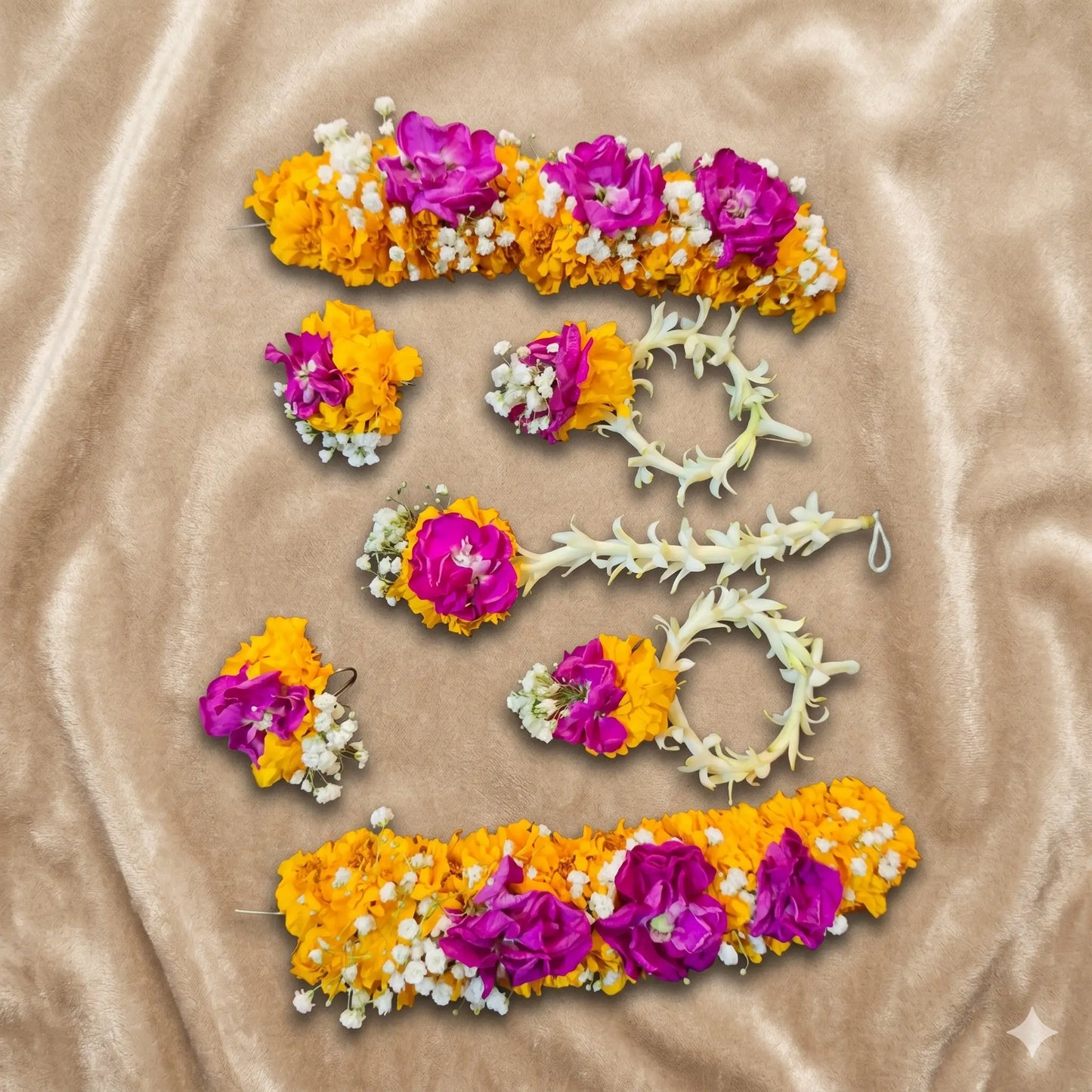 Vibrant Marigold & Magenta Fresh Floral Jewelry Set