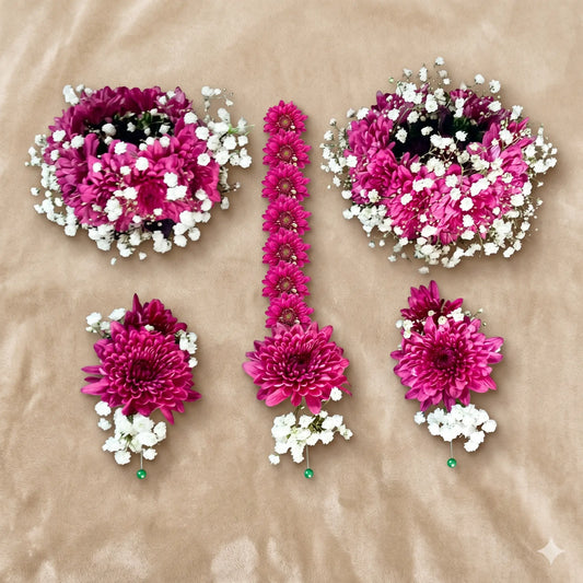 Vibrant Pink & Yellow Floral Bridal Jewelry Ensemble