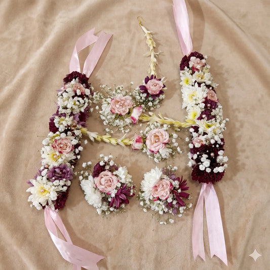 Vibrant Pink & White Chrysanthemum Floral Jewelry Set