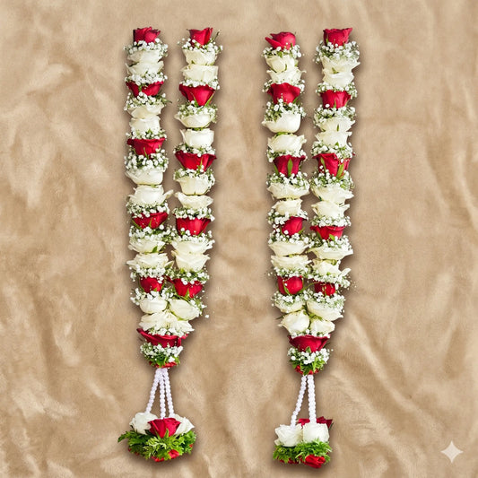Traditional Fresh Rose Floral Garland Pair for Weddings