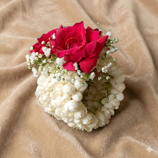 Classic Jasmine & Red Rose Bridal Hand Gajra