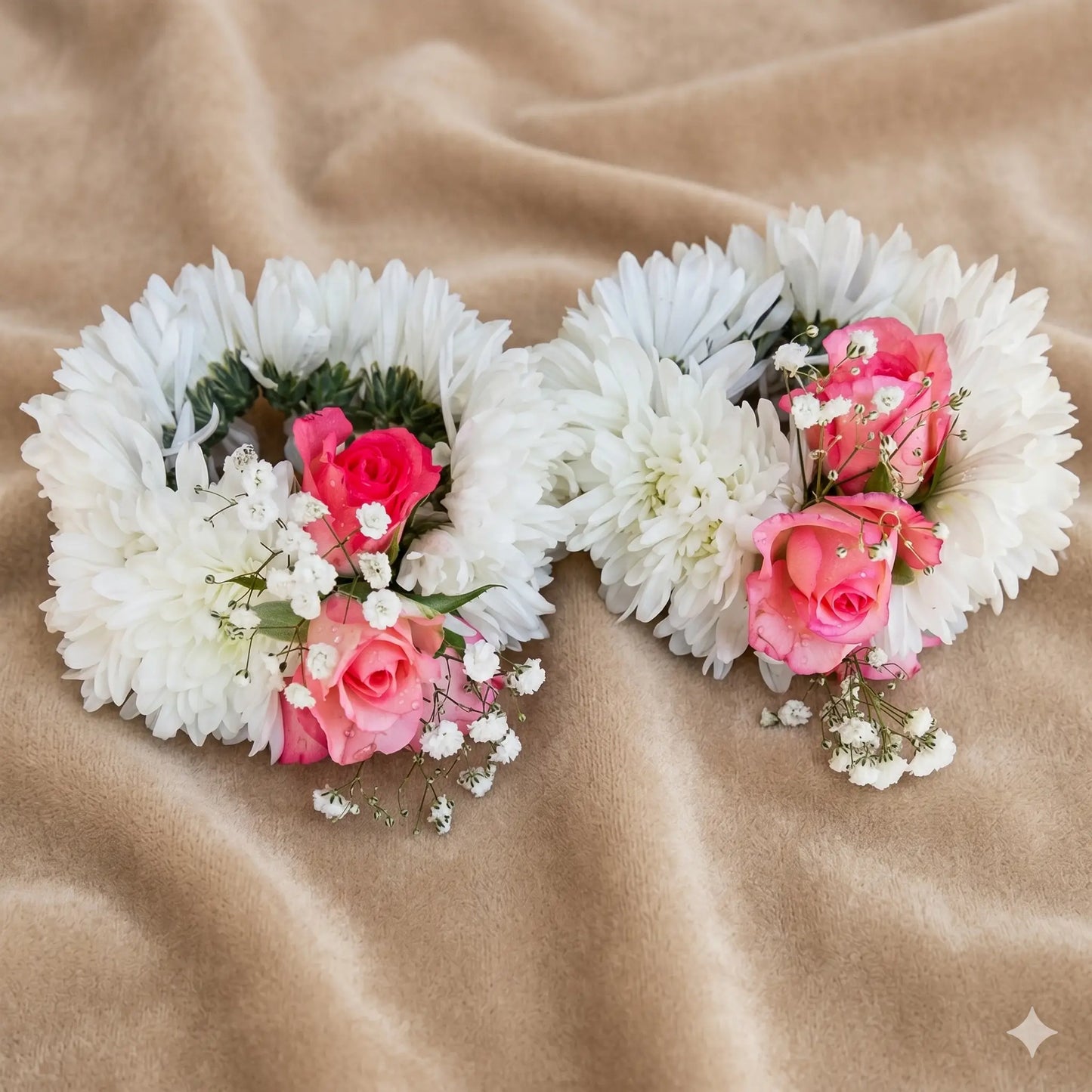Elegant Pink Rose & White Chrysanthemum Floral Bangles
