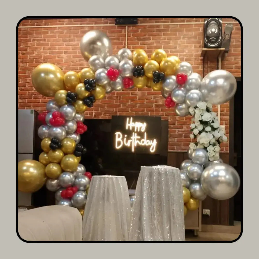 Chic Metallic Balloon Hoop with Neon Birthday Glow