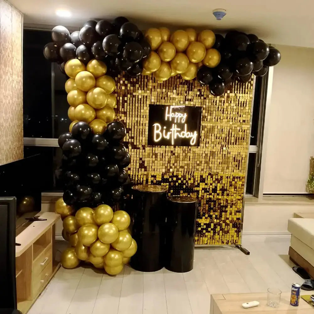 Midnight Gold Shimmer Wall Birthday Setup