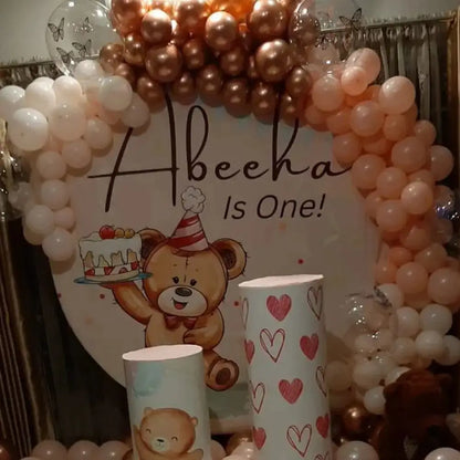 Rose Gold Teddy Bear 1st Birthday Backdrop