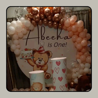 Rose Gold Teddy Bear 1st Birthday Backdrop