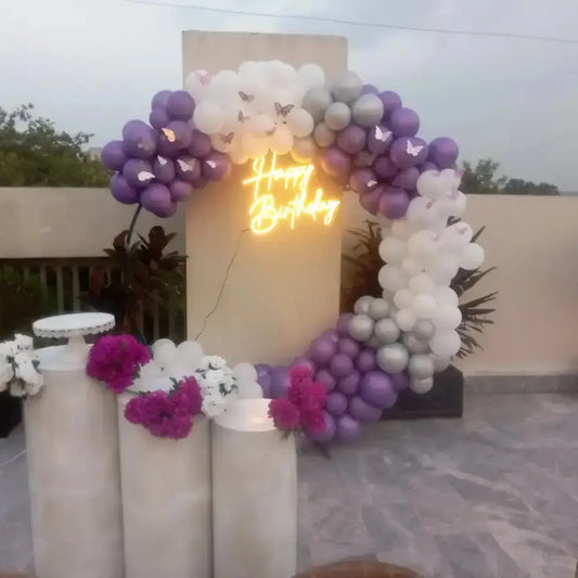 Enchanting Purple & Silver Butterfly Circle Arch for Elegant Birthday Celebrations