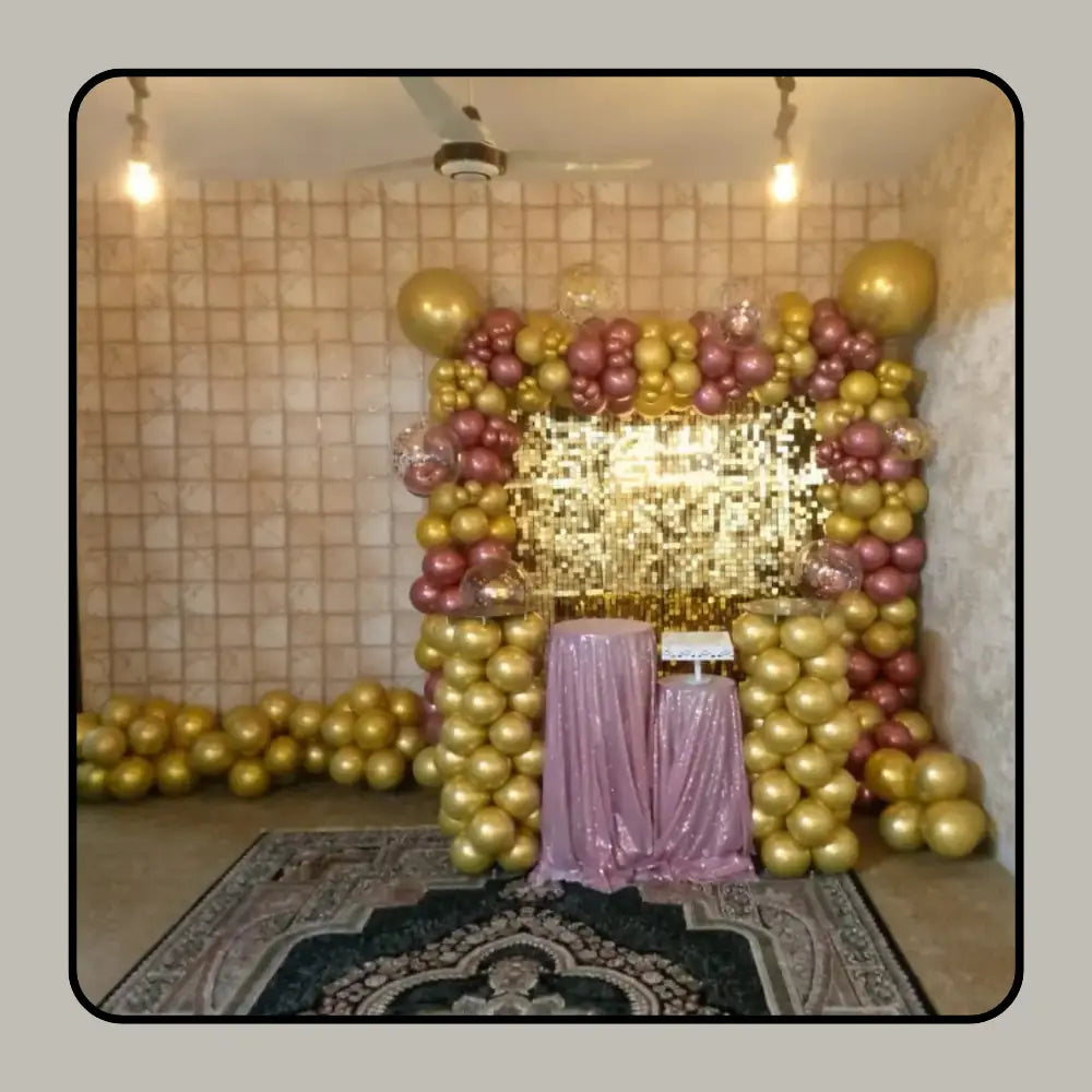 Golden Shimmer Sequin Backdrop - Glamour Birthday Decor