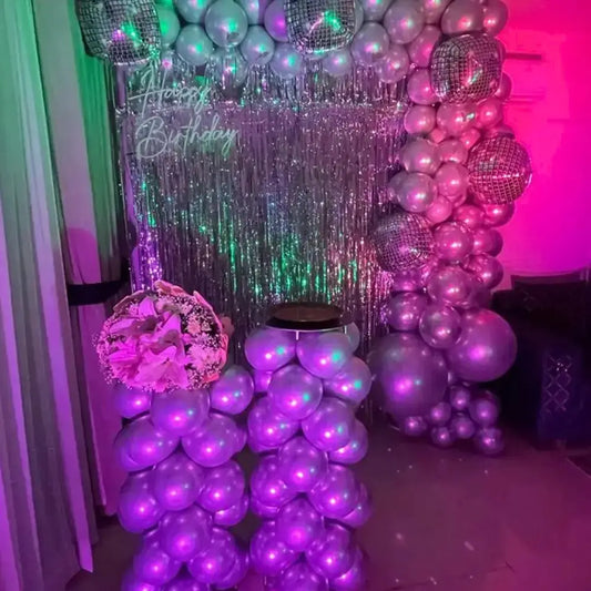 Luxe Pink & Gold Floral Circle Arch – Elegant Birthday Balloon Hoop with Neon Sign