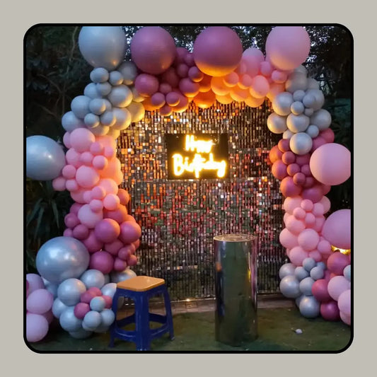 Luxe Rose Gold & Burgundy Circle Arch – Premium Metallic Balloon Hoop with Neon Sign for Elegant Birthday Celebrations