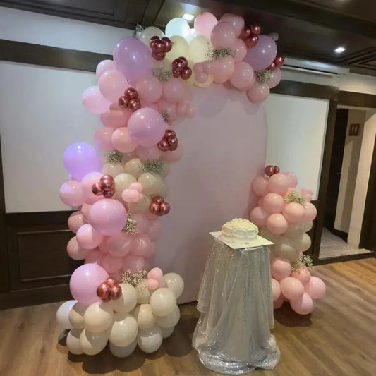 Elegant Pink & Lavender Soft-Arc Backdrop – Romantic Floral Balloon Arch for Boutique Birthdays