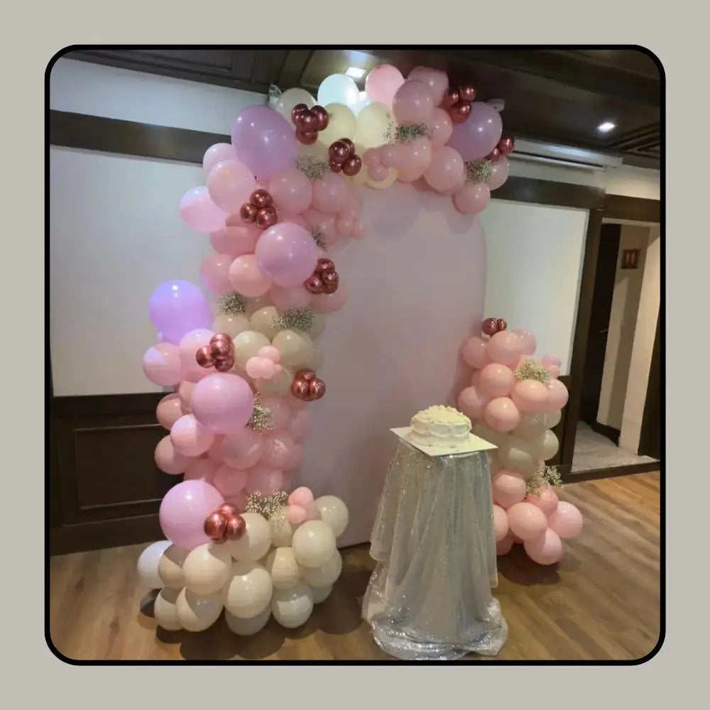 Elegant Pink & Lavender Soft-Arc Backdrop – Romantic Floral Balloon Arch for Boutique Birthdays