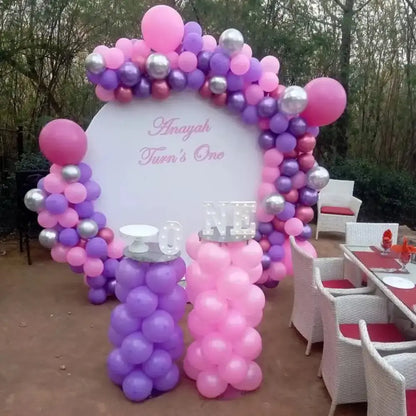 Personalized Purple & Silver Birthday Backdrop – Butterfly Theme Arch with Custom Photo Panel