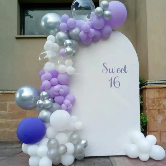 Enchanted Purple Butterfly Backdrop – Circular Balloon Arch with Neon Birthday Sign