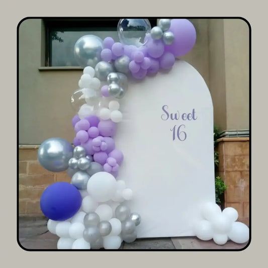 Enchanted Purple Butterfly Backdrop – Circular Balloon Arch with Neon Birthday Sign