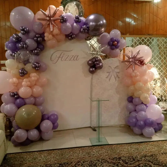 Personalized Lavender and Peach Birthday Backdrop – Double Arched Panel with Starburst Accents
