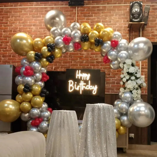 Chic Metallic Balloon Hoop with Neon Birthday Glow